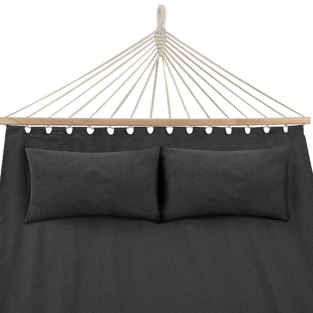 Amaca Giardino e Campeggio 2Posti Legno e Tessuto Pieghevole 345x150cm Antracite - immagine 3