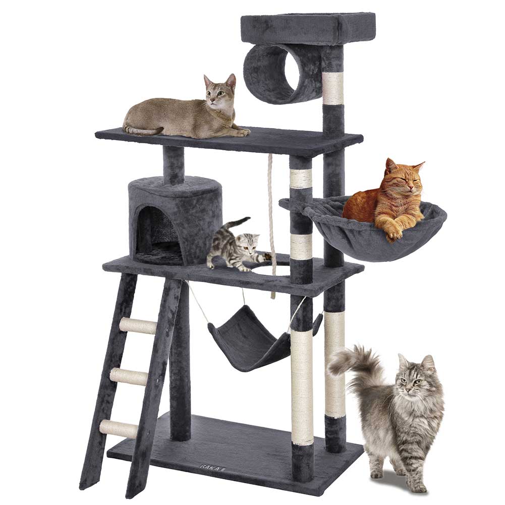 Albero Tiragraffi Gatti Giochi Cuccia Amaca Graffiatoio 74.5x40 H142cm Grigio - immagine 6