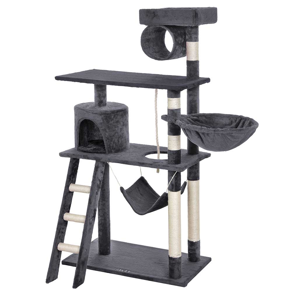 Albero Tiragraffi Gatti Giochi Cuccia Amaca Graffiatoio 74.5x40 H142cm Grigio - immagine 5