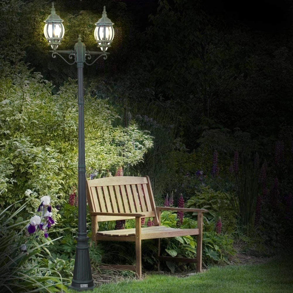 Lampione da Giardino 56x56 H 202 cm Stile Vittoriano Classico 2 x E27 Verde Bronzo - immagine 2