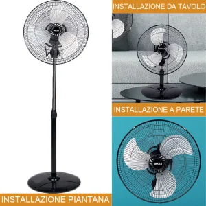 Ventilatore a Piantana 3in1 Oscillante con Base Tonda Altezza Regolabile 60W