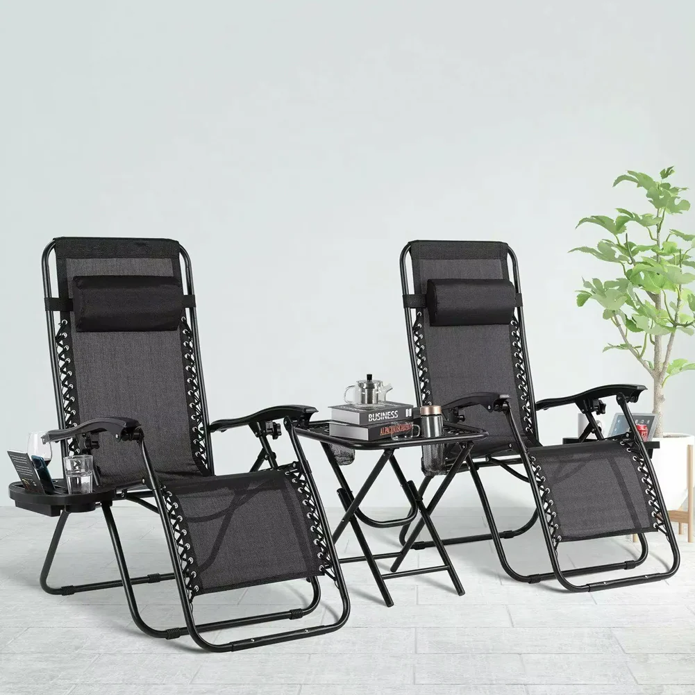 Kit da Giardino 2 Sdraio Zero Gravity e 1 Tavolino Tutto Pieghevole e Salvaspazio - immagine 4