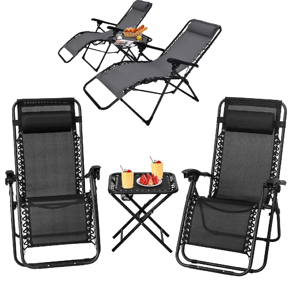 Kit da Giardino 2 Sdraio Zero Gravity e 1 Tavolino Tutto Pieghevole e Salvaspazio - immagine 7