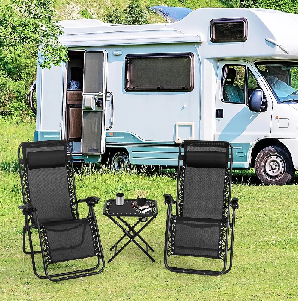 Kit da Giardino 2 Sdraio Zero Gravity e 1 Tavolino Tutto Pieghevole e Salvaspazio - immagine 6