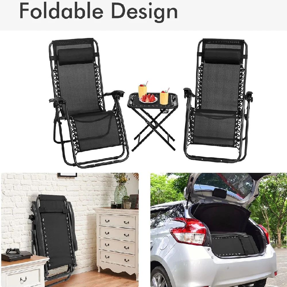 Kit da Giardino 2 Sdraio Zero Gravity e 1 Tavolino Tutto Pieghevole e Salvaspazio - immagine 3