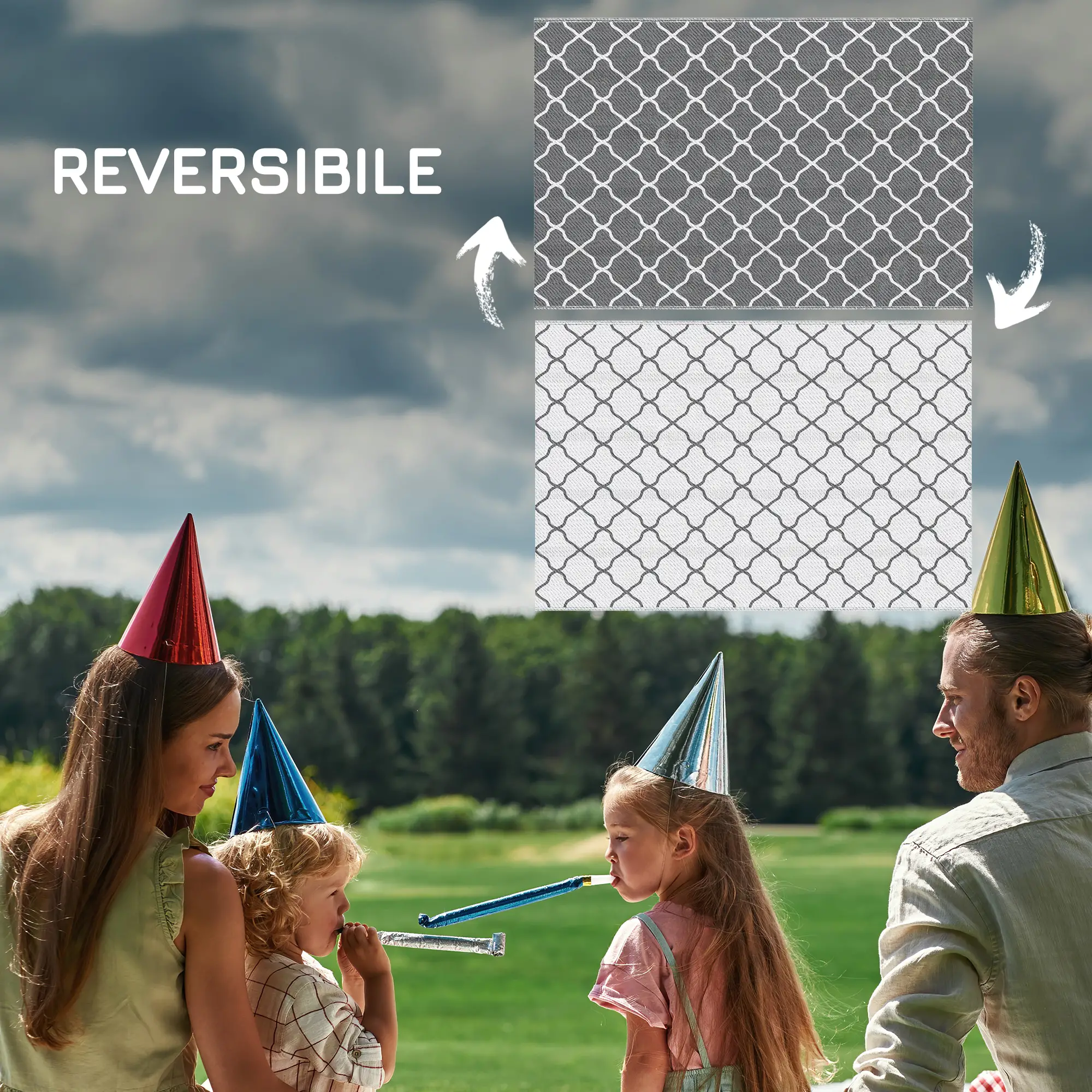 Tappeto Esterno Reversibile 182x274 cm Pieghevole in Polipropilene Grigio Bianco - immagine 4
