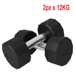 Kit 2 Manubri 12Lati da 12 kg in Metallo e Gomma Impugnatura Antiscivolo 26x14x14cm
