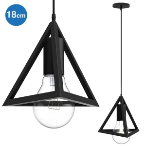 Lampadario Sospensione Piramide 18cm Metallo E27 Design Moderno Nero