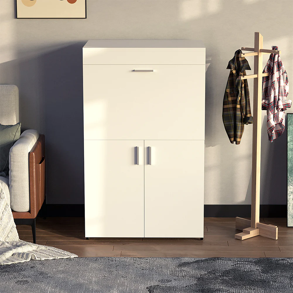 Mobile con Asse da Stiro Incorporato a Scomparsa Salvaspazio con Ripiani e Ruote Bianco - immagine 4