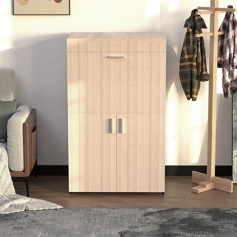 Mobile con Asse da Stiro Incorporato a Scomparsa Salvaspazio con Ripiani e Ruote Olmo - immagine 3