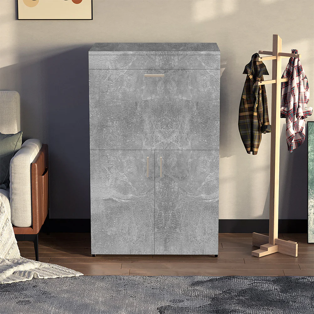 Mobile con Asse da Stiro Incorporato a Scomparsa Salvaspazio con Ripiani e Ruote Grigio - immagine 3