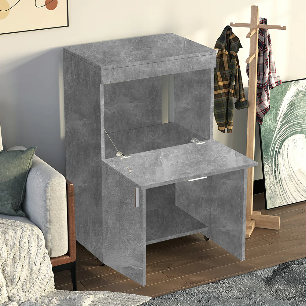 Mobile con Asse da Stiro Incorporato a Scomparsa Salvaspazio con Ripiani e Ruote Grigio - immagine 4