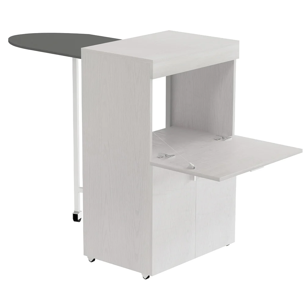 Mobile con Asse da Stiro Incorporato a Scomparsa Salvaspazio con Ripiani e Ruote Bianco Frass - immagine 2