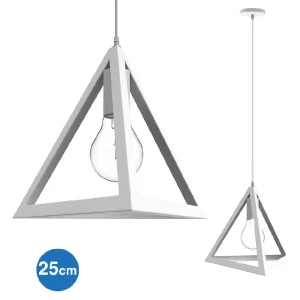 Lampadario Sospensione Piramide 25cm Metallo E27 Design Moderno Bianco