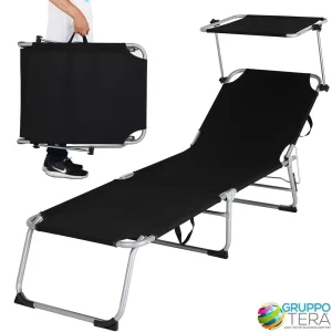 Lettino Prendisole Tettuccio Parasole Sdraio Mare 3 Posizioni Pieghevole Nero