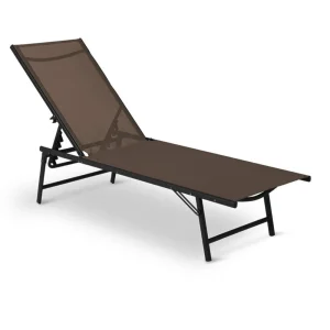 Lettino Sdraio Reclinabile Pieghevole Prendisole in Acciaio Tessuto Traspirante Marrone