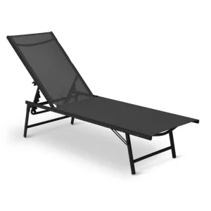 Lettino Sdraio Reclinabile Pieghevole Prendisole in Acciaio Tessuto Traspirante Nero