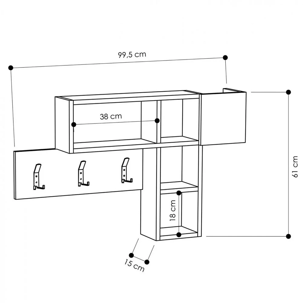 Appendiabiti Attaccapanni da Parete in Legno 9 Ganci e Mensole Bianco Marrone - immagine 3