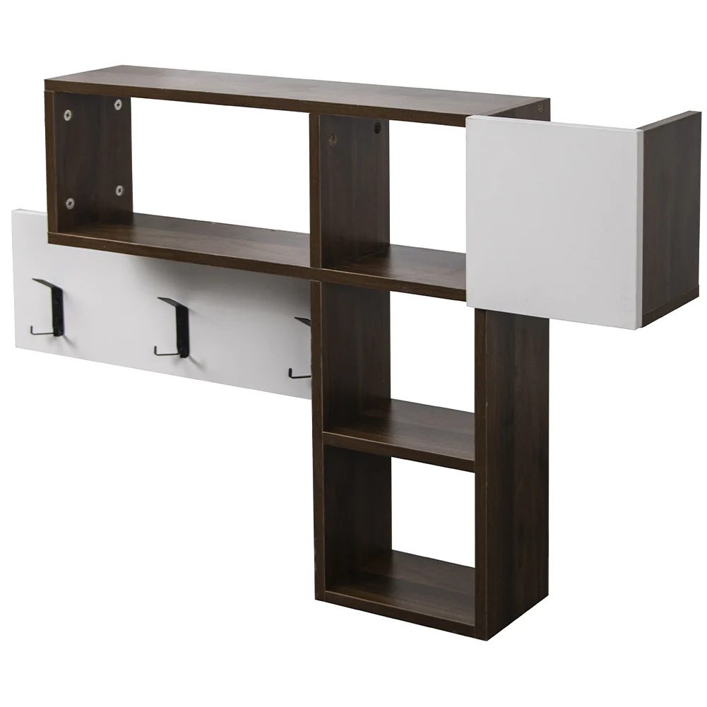 Appendiabiti Attaccapanni da Parete in Legno 9 Ganci e Mensole Bianco Marrone - immagine 4