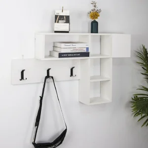 Appendiabiti Attaccapanni da Parete in Legno 9 Ganci e Mensole Bianco