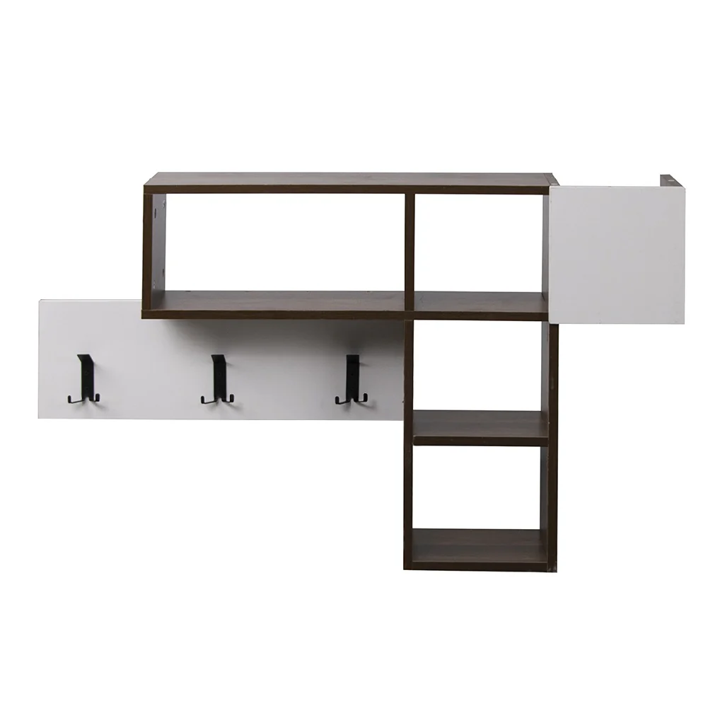 Appendiabiti Attaccapanni da Parete in Legno 9 Ganci e Mensole Bianco Marrone - immagine 6