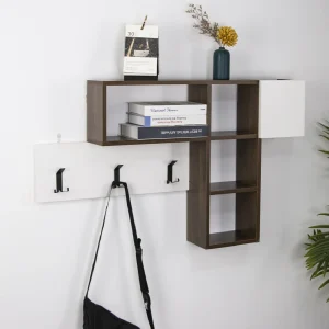 Appendiabiti Attaccapanni da Parete in Legno 9 Ganci e Mensole Bianco Marrone