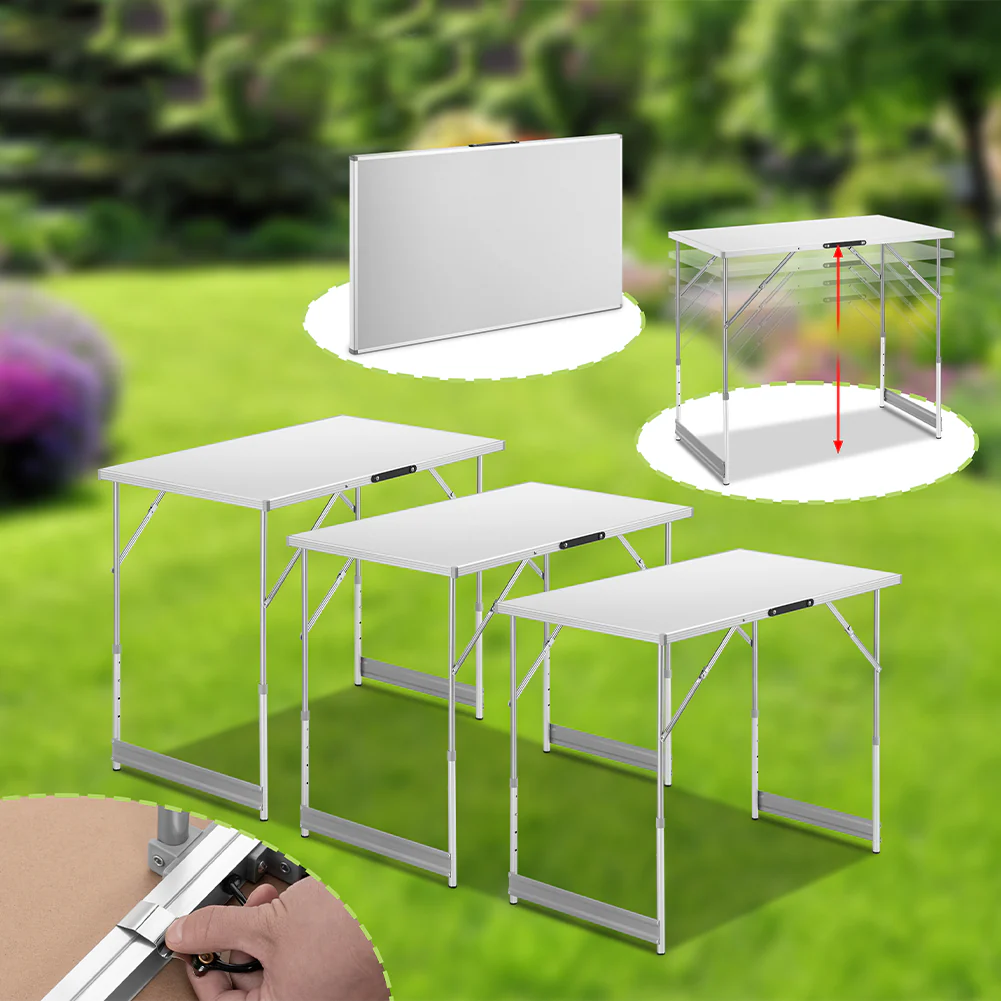Kit 3 pezzi Tavolo Pieghevole Multifunzione Campeggio Giardino Pic Nic Bianco - immagine 6