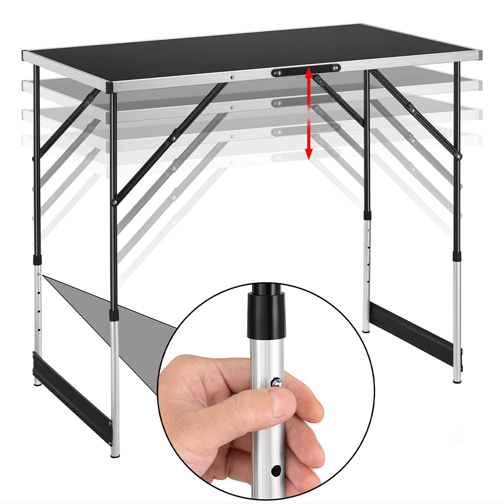 Kit 3 pezzi Tavolo Pieghevole Multifunzione Campeggio Giardino Pic Nic Nero - immagine 7