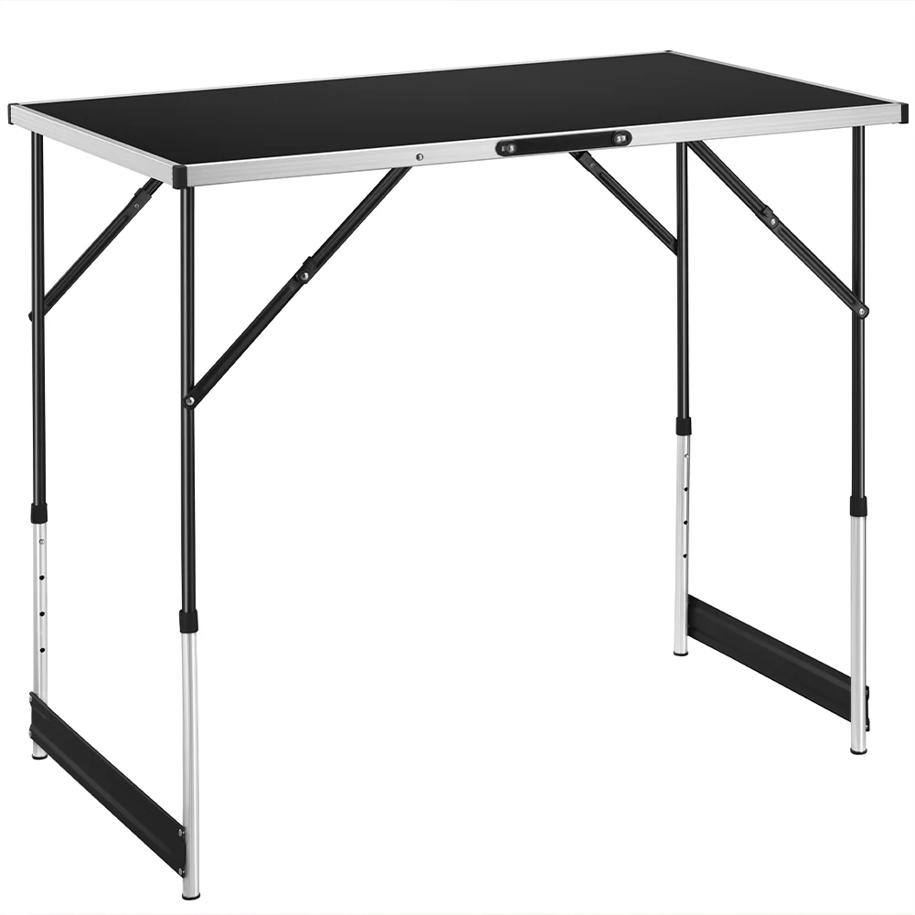 Kit 3 pezzi Tavolo Pieghevole Multifunzione Campeggio Giardino Pic Nic Nero - immagine 5