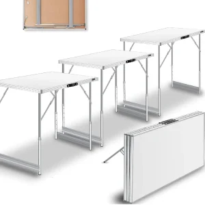 Kit 3 pezzi Tavolo Pieghevole Multifunzione Campeggio Giardino Pic Nic Bianco
