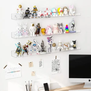 Kit 6 Mensole Acrilico Trasparenti da Parete Muro Organizer 38x10x5 cm