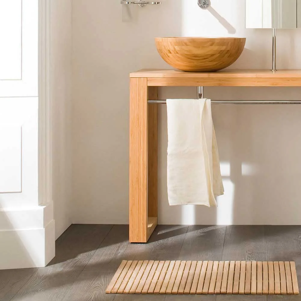 Tappeto per Doccia Vasca da Bagno in Legno Bambù Superficie Antiscivolo 60x40cm - immagine 4