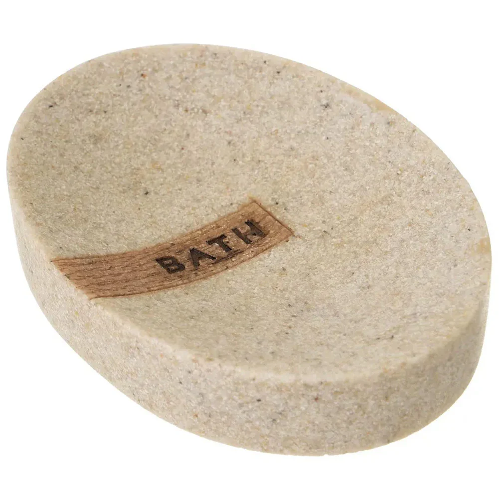 kit da Bagno 3pz con Dispenser Porta Sapone Bicchiere Effetto Pietra Beige - immagine 3