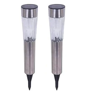 Kit 2 Lampade Giardino Ricarica Solare Paletti Metallo Cristallo 1LED Bianco