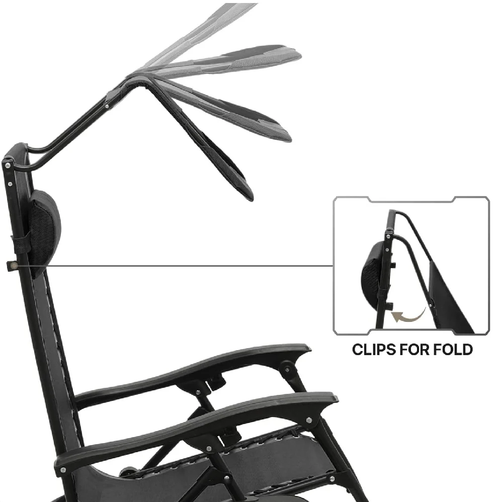 Kit 2pz Sedia Sdraio con Parasole Gravità Zero Reclinabile Pieghevole Poggiatesta Nero - immagine 3
