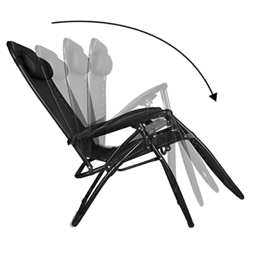 Kit 2pz Sedia Sdraio con Parasole Gravità Zero Reclinabile Pieghevole Poggiatesta Nero - immagine 4