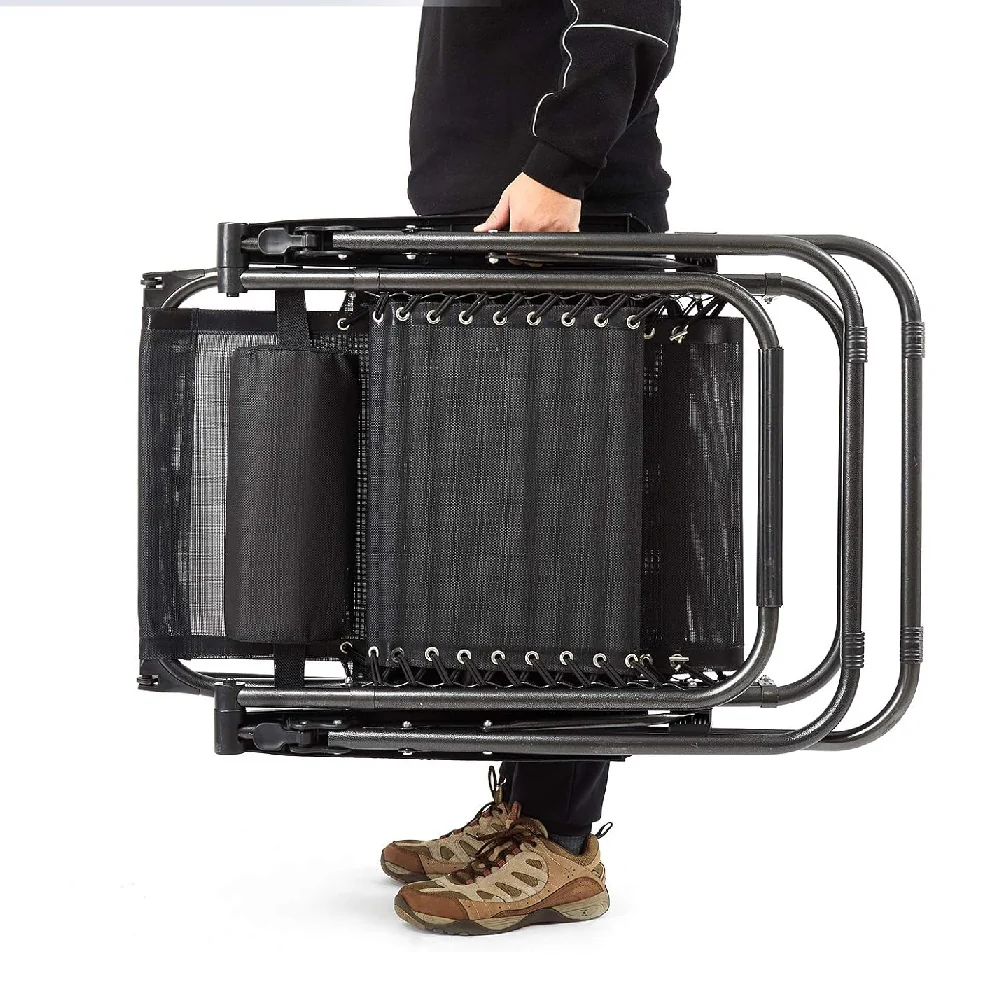 Kit 2pz Sedia Sdraio con Parasole Gravità Zero Reclinabile Pieghevole Poggiatesta Nero - immagine 8