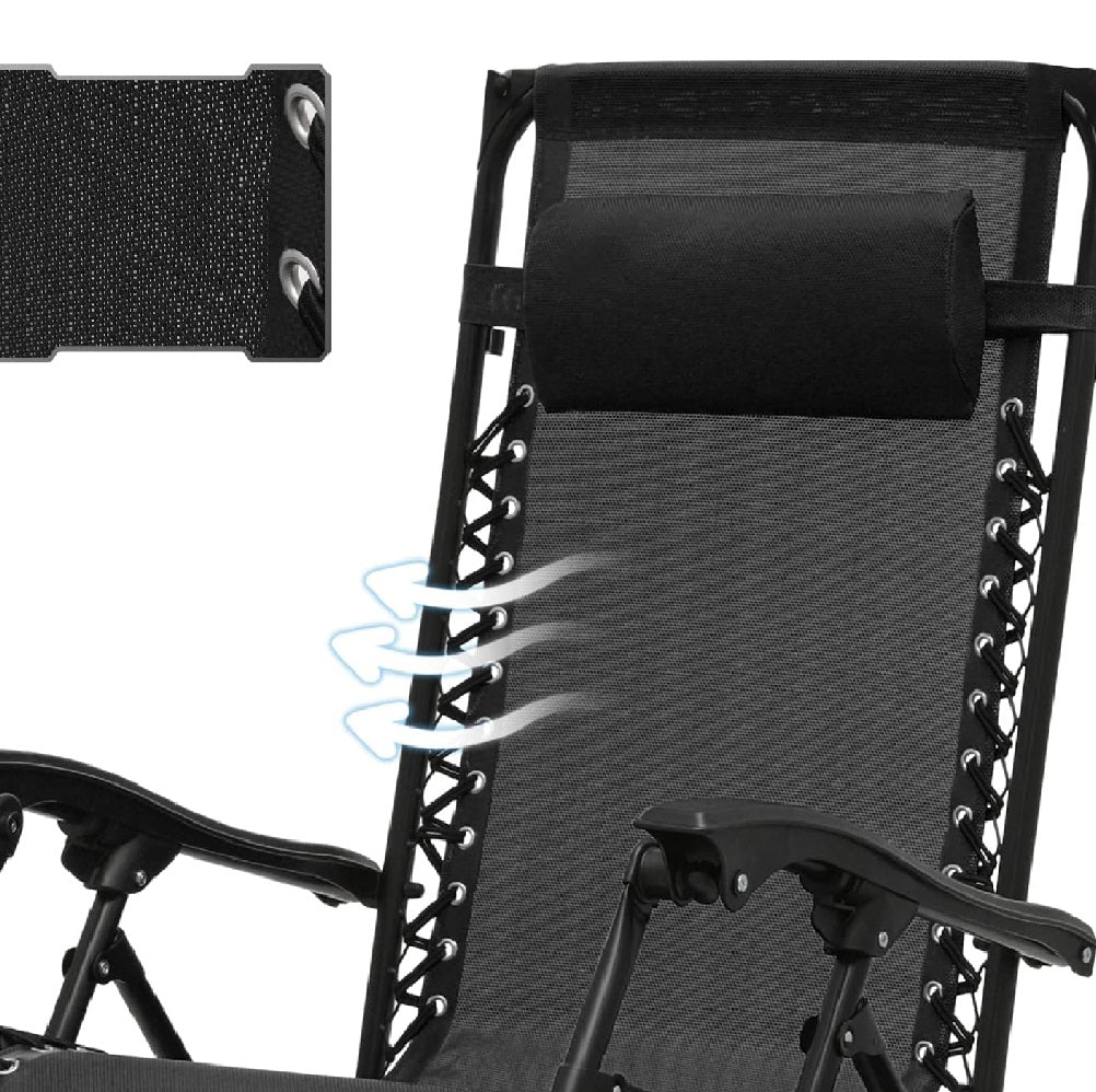 Kit 2pz Sedia Sdraio con Parasole Gravità Zero Reclinabile Pieghevole Poggiatesta Nero - immagine 9