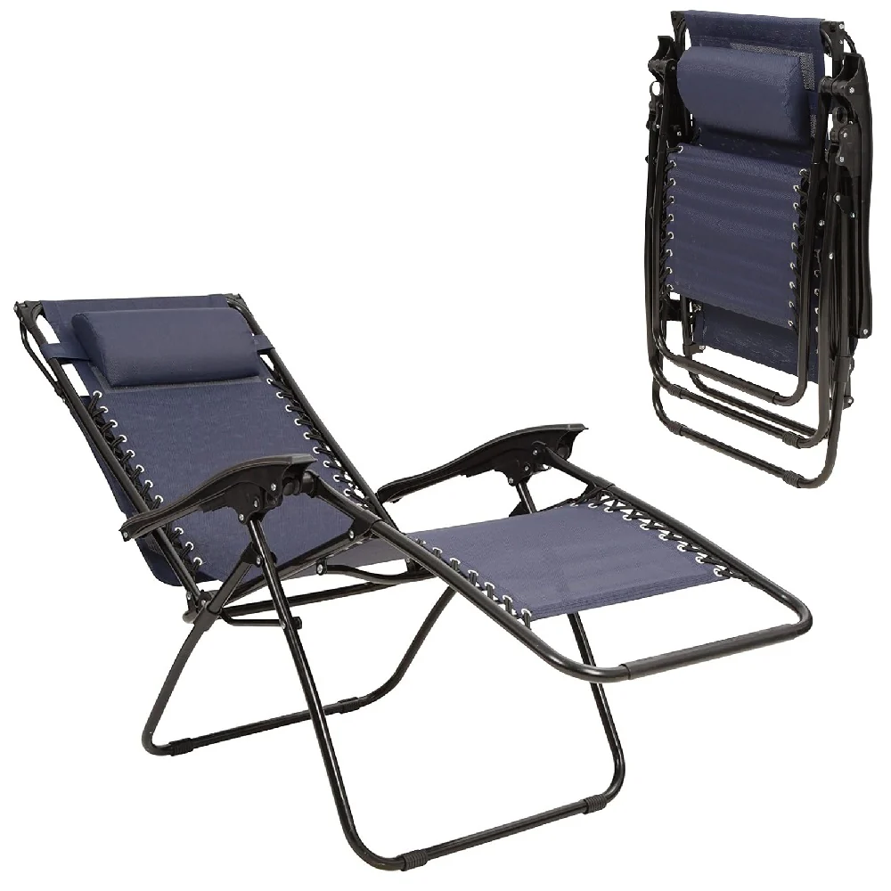 Kit 2pz Sedia Sdraio con Parasole Gravità Zero Reclinabile Pieghevole Poggiatesta Blu - immagine 3