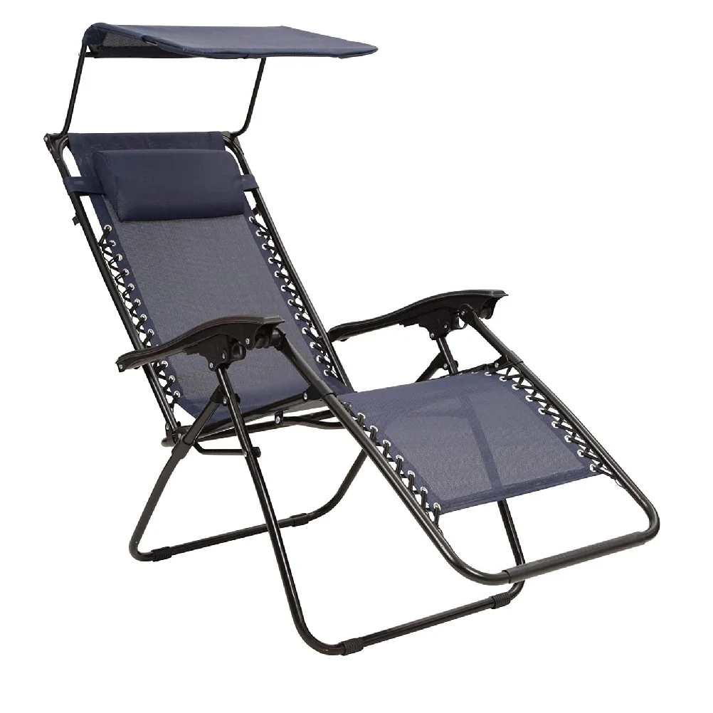 Kit 2pz Sedia Sdraio con Parasole Gravità Zero Reclinabile Pieghevole Poggiatesta Blu - immagine 5