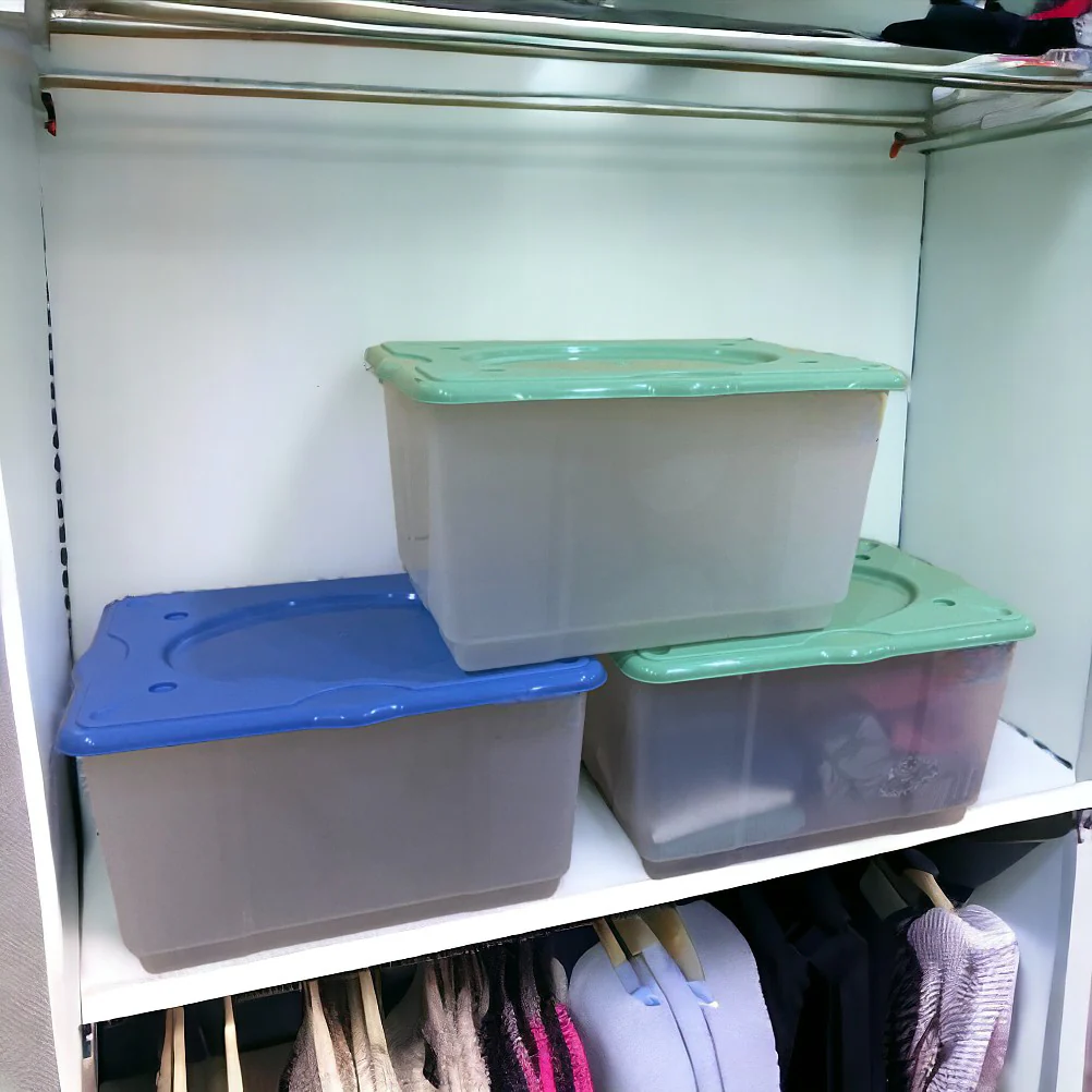 Kit 2pz Scatole Porta Tutto Porta Oggetti Plastica Trasparente 4Ruote 60x40 H33cm - immagine 3