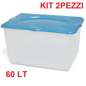 Kit 2pz Scatole Porta Tutto Porta Oggetti Plastica Trasparente 4Ruote 60x40 H33cm