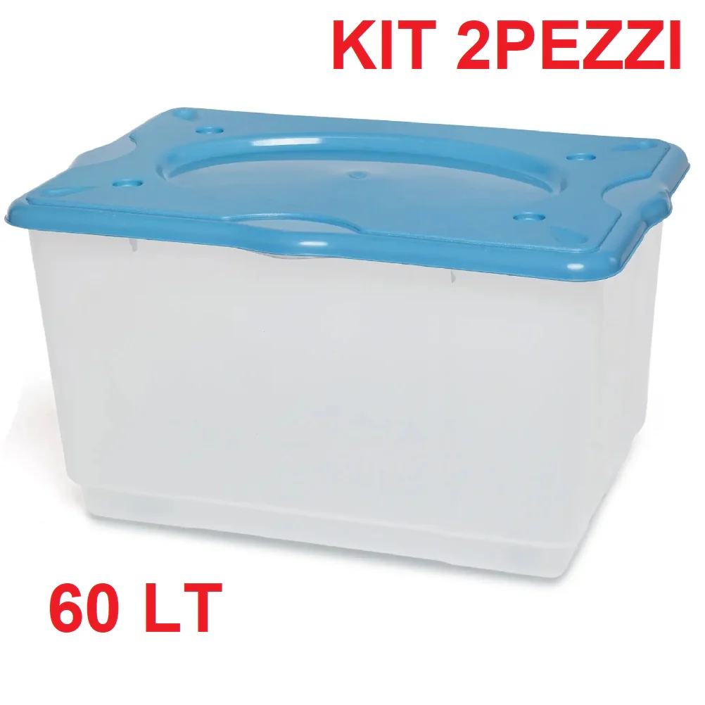 Kit 2pz Scatole Porta Tutto Porta Oggetti Plastica Trasparente 4Ruote 60x40 H33cm