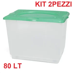 Kit 2pz Scatole Porta Tutto Porta Oggetti Plastica Trasparente 4Ruote 60x40 H45cm