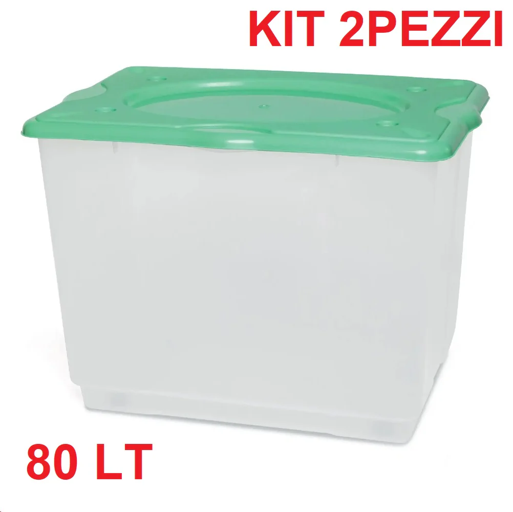 Kit 2pz Scatole Porta Tutto Porta Oggetti Plastica Trasparente 4Ruote 60x40 H45cm