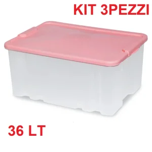 Kit 3pz Scatole Porta Tutto Porta Oggetti Plastica Trasparente 50x37 H25cm