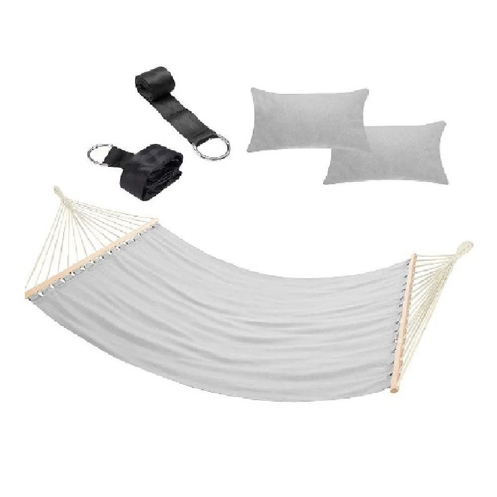 Amaca Giardino e Campeggio 2Posti Legno e Tessuto Pieghevole 345x150cm Grigio