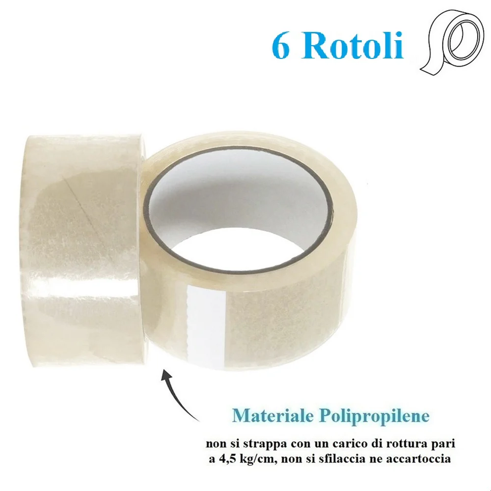 6 Rotoli di Nastro Trasparente 50mm x 132 Mt. Nastro per Imballaggi Resistente Silenzioso - immagine 6