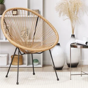 2 x Sedia Poltrona in Polyrattan per Giardino Terrazzo Interno Esterno Moderna Ecrù