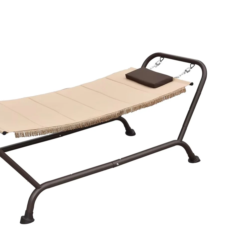 Amaca Lettino da Giardino con Cuscino e Struttura in Acciaio, Sedia Sdraio con Frange - immagine 4